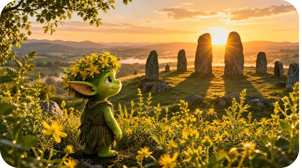 Mittsommerlich leuchtende Johanniskrautblüten in warmem Sonnenlicht, die an die Kraft und Wärme des Sommers erinnern.